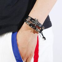 Alloy Maple Leather Beaded Bracelet For Men main image 6