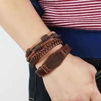 Nueva Pulsera De Cuero Real De Tres Piezas, Traje De Bricolaje Simple, Pulsera De Punto Para Hombres, Joyería Al Por Mayor main image 5