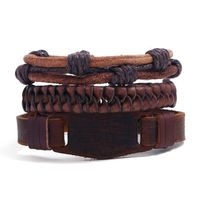 Nueva Pulsera De Cuero Real De Tres Piezas, Traje De Bricolaje Simple, Pulsera De Punto Para Hombres, Joyería Al Por Mayor main image 1