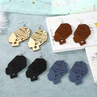 Carved Hollow Head Wood Large Earrings Wholesales Fashion main image 1
