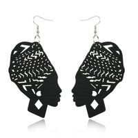 Carved Hollow Head Wood Large Earrings Wholesales Fashion main image 3