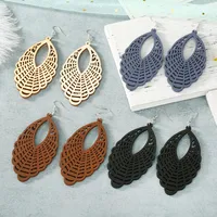 Exaggerated Carved Hollow Wood Geometric Big Earrings Earrings Retro Ear Hooks main image 1