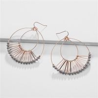 Jewelry Earrings Copper Wire Double Drop Glass Crystal Beads Fan-shaped Female Earrings main image 5