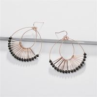 Jewelry Earrings Copper Wire Double Drop Glass Crystal Beads Fan-shaped Female Earrings main image 6