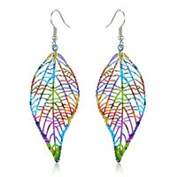 New Retro Ear Hook Geometric Color Hollow Carved Leaf Earrings main image 1