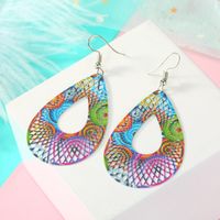 New Retro Ear Hook Geometric Color Hollow Carved Leaf Earrings main image 3