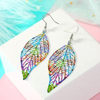 New Retro Ear Hook Geometric Color Hollow Carved Leaf Earrings main image 4