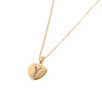 Micro Inlaid Zircon Love Peach Heart Necklace English Letter Pendant Clavicle Chain Wholesale sku image 24