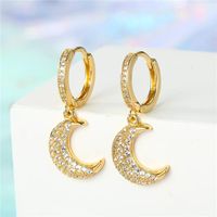 Exquisite Mini Earrings Gold And Silver Crescent Zircon Earrings sku image 1