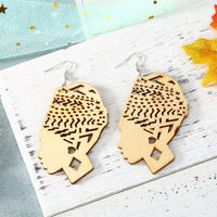 Carved Hollow Head Wood Large Earrings Wholesales Fashion sku image 3