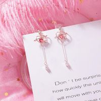 925 Silver Needle Love Zircon Drop Earrings Cute Temperament Long Heart-shaped Earring Earrings sku image 1