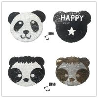 Cartoon Panda Large Ab Face Flip Beads Embroidery Cloth Stickers Computer Embroidery Double Sided Panda Sequin Patch main image 1