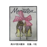 Three-dimensional Hand-stitched Digital Printing Rhinestone Beaded Pink Bow High-heeled Cloth Patch main image 3