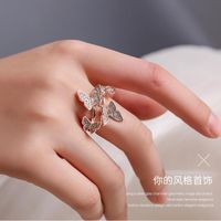 Full Diamond Four Butterfly Ring Light Luxury Index Finger Opening Ring main image 1