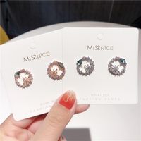 925 Silver Pin Micro Inlaid Zircon Crystal Ring Earrings Girl Fashion Mini Garland Earrings Flowers Earrings main image 5