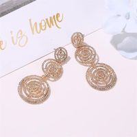 Wholesale New Earrings Exaggerated Full Diamond Multilayer Circle Earrings Female Long Round Hollow Earrings main image 4