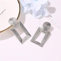 New Earrings Wholesale Metal Grain Square Earrings Rectangular Hollow Earrings Women main image 4