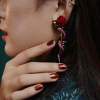 Earrings Retro Big Red Rose Flower Winding Pink Diamond Snake Body Exaggerated Earrings Women main image 1