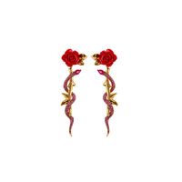 Earrings Retro Big Red Rose Flower Winding Pink Diamond Snake Body Exaggerated Earrings Women main image 6