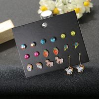 New Color Round Diamond Pearl Earrings Set Of 9 Pairs main image 3