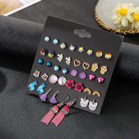New Fashion Jewelry Earrings Set Of 20 Pairs Of Square Square Zirconia Stud Earrings main image 3