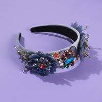 Line Retro Headband Jewelry Tide Flower Gem Diamond Luxurious Wide-band Headband main image 3
