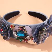 Line Retro Headband Jewelry Tide Flower Gem Diamond Luxurious Wide-band Headband main image 5