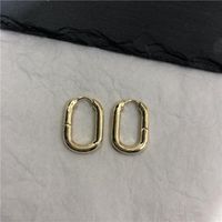 Vintage Brass Gold Plated U-shaped Hoop Oval Hoop Advanced Wild Earrings sku image 1
