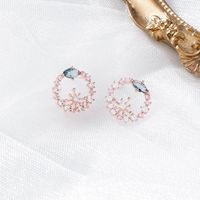 925 Silver Pin Micro Inlaid Zircon Crystal Ring Earrings Girl Fashion Mini Garland Earrings Flowers Earrings sku image 1