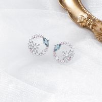 925 Silver Pin Micro Inlaid Zircon Crystal Ring Earrings Girl Fashion Mini Garland Earrings Flowers Earrings sku image 2