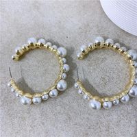 Vintage Style Pearl Hoop Earrings sku image 1