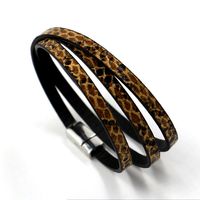 Hot Sale Men's Multi-layer Leather Bracelet Wrist Ring Magnetic Snap Pu Leather Bracelet Women main image 3