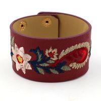2018 Neues Armband Bestickte Cashew Blume Pu Leder Breites Armband Damen Druckknopf Armband Mehrfarbig Einteilig main image 3