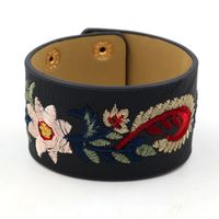 2018 Neues Armband Bestickte Cashew Blume Pu Leder Breites Armband Damen Druckknopf Armband Mehrfarbig Einteilig main image 5
