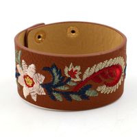 2018 Neues Armband Bestickte Cashew Blume Pu Leder Breites Armband Damen Druckknopf Armband Mehrfarbig Einteilig main image 6