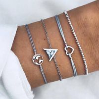 2019 Neue Offene Türkis Dreieckige Hohle Weltkarte Liebe Kabel Perlen Armband Vierteiliges Set main image 1