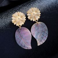 Creative Long Beautiful Flowers Diamond Shell Leaves Eardrops Stud Earrings Female European And American Style Fashion Earrings Ed01859c sku image 1