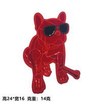 Longsheng Hero Frais Rouge Bouledogue Avec Des Lunettes De Soleil Bricolage Broderie De Mode Trou Décoratif Tissu Autocollant main image 2