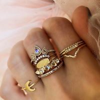2019 Europe And America Cross Border New Retro Gold Diamond Moon Gem Color 9-piece Set Combined Ring Set Ring main image 1
