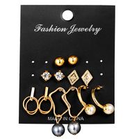F1794 Han Zhi Shang Kreative Übertriebene Geometrische Unregelmäßige Metall-kunst Perlen Anhänger Ohrringe Set 6 Paare main image 1