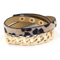 Européen Et Américain Exagérée Discothèque Polyvalent Personnalité Chaîne En Métal Mixte Imprimé Léopard Poly Uréthane En Cuir Bracelet De Femmes Bracelet De Mode Bracelet main image 1