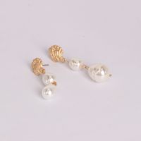 Matte Texture Metallic Alloy Stud Earrings Freshwater Pearl Minimalist Retro Dongdaemun Same Product Earrings For Women main image 6