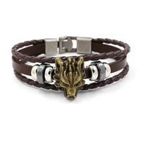 Mode Punk Bijoux Tête De Loup Dominateur Bovins En Cuir De Bracelet À La Mode Masculine En Cuir Multi-couche Bracelet Garçons Accessoires Personnels main image 5