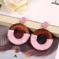 Womens Round Wood Winding Wood Creative Exaggerated Contrast Earrings Rr190419118313 main image 4