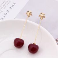 Nouvelle Simulation Doux Cerise Boucles D'oreilles Ins Style Fruits Cerise Capricieux Long Gouttes Pour Les Oreilles 18k Réel Or Anti-allergie main image 5