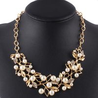 Womens Electroplating Alloy Imitated Crystal Leaf Jewelry Set Sweater Necklace Pj190422118737 main image 3