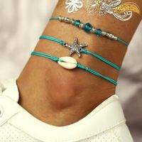 Unisex Starfish  Shell Rice Beads  Shells  Alloy Creative Bohemian Starfish Shell Blue Beads Ankle Bracelet Pj190422118663 sku image 5