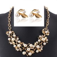 Womens Electroplating Alloy Imitated Crystal Leaf Jewelry Set Sweater Necklace Pj190422118737 sku image 1