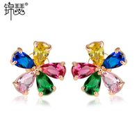 Womens Floral Electroplated Copper With Aaa Zircons Delicate Small Earrings Tm190423118864 main image 3