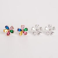 Womens Floral Electroplated Copper With Aaa Zircons Delicate Small Earrings Tm190423118864 main image 4